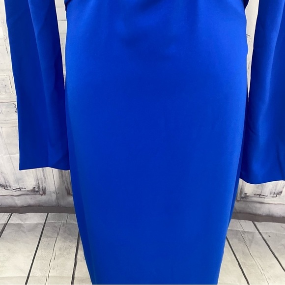 NWT Guess Size 6 Solid Royal Blue Dress Cutout Front Sexy Midi Long Sleeve - Picture 5 of 12